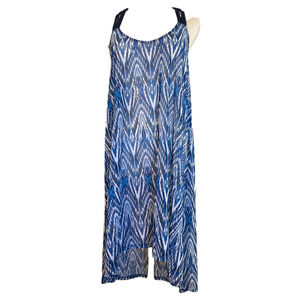 Gottex Profile Blue White Ikat Macramé Back Small Dress Beach Cover-Up New